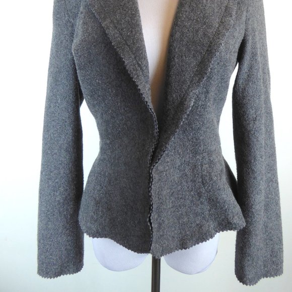 JULIA wool knit Jacket gray blazer herringbone pinked edge wool fitted 8 - Picture 3 of 12